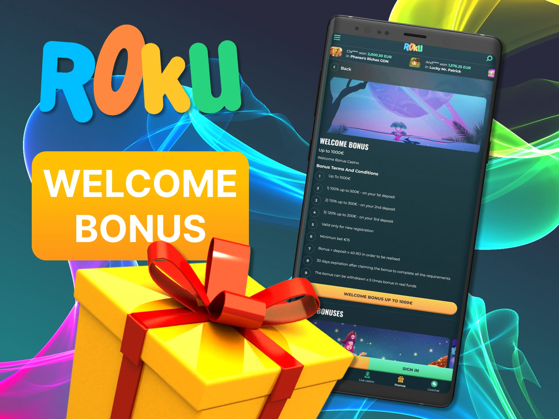 Get a special welcome bonus when you sign up for the Rokubet app.