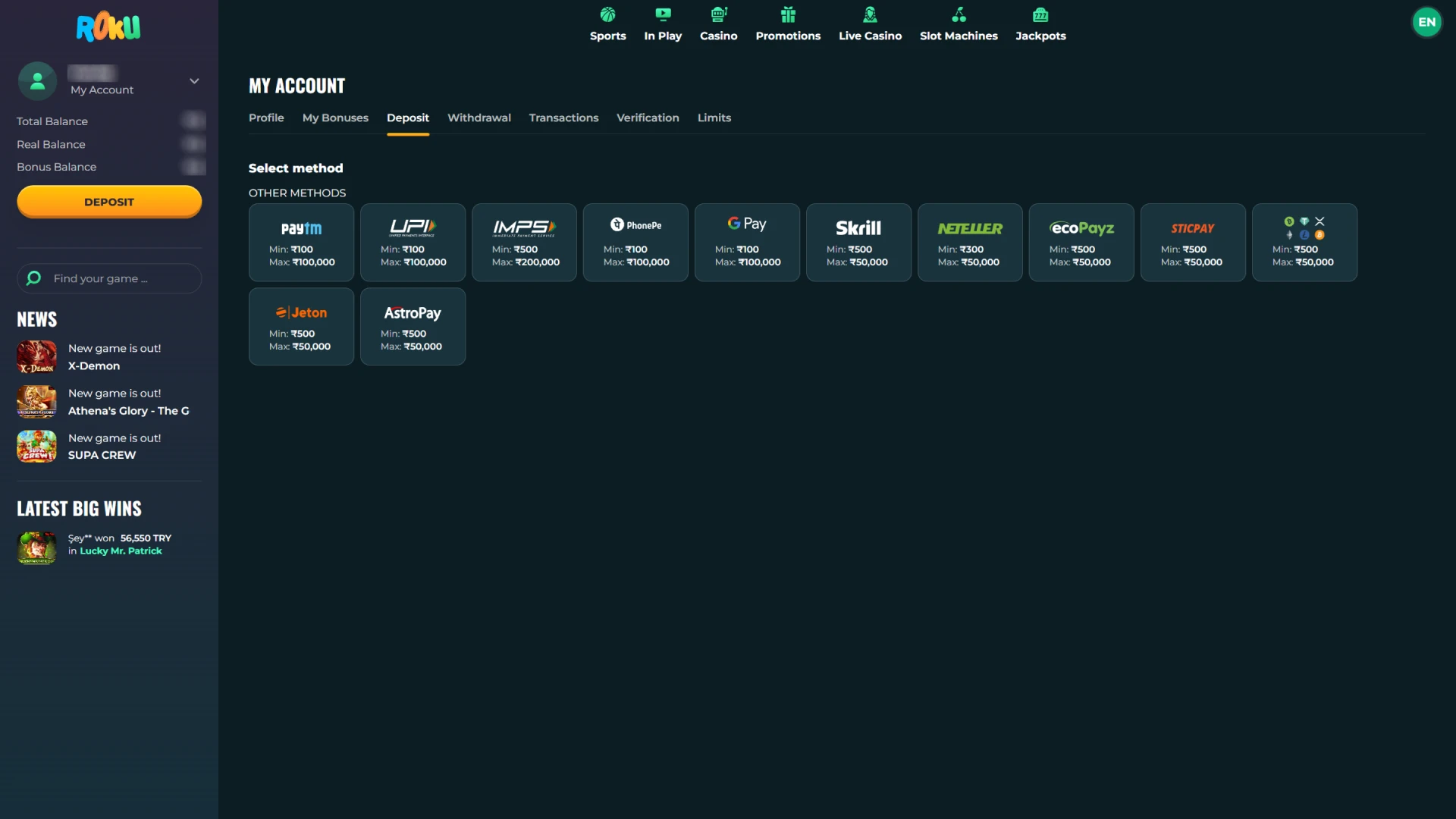 Make your first deposit on Rokubet.