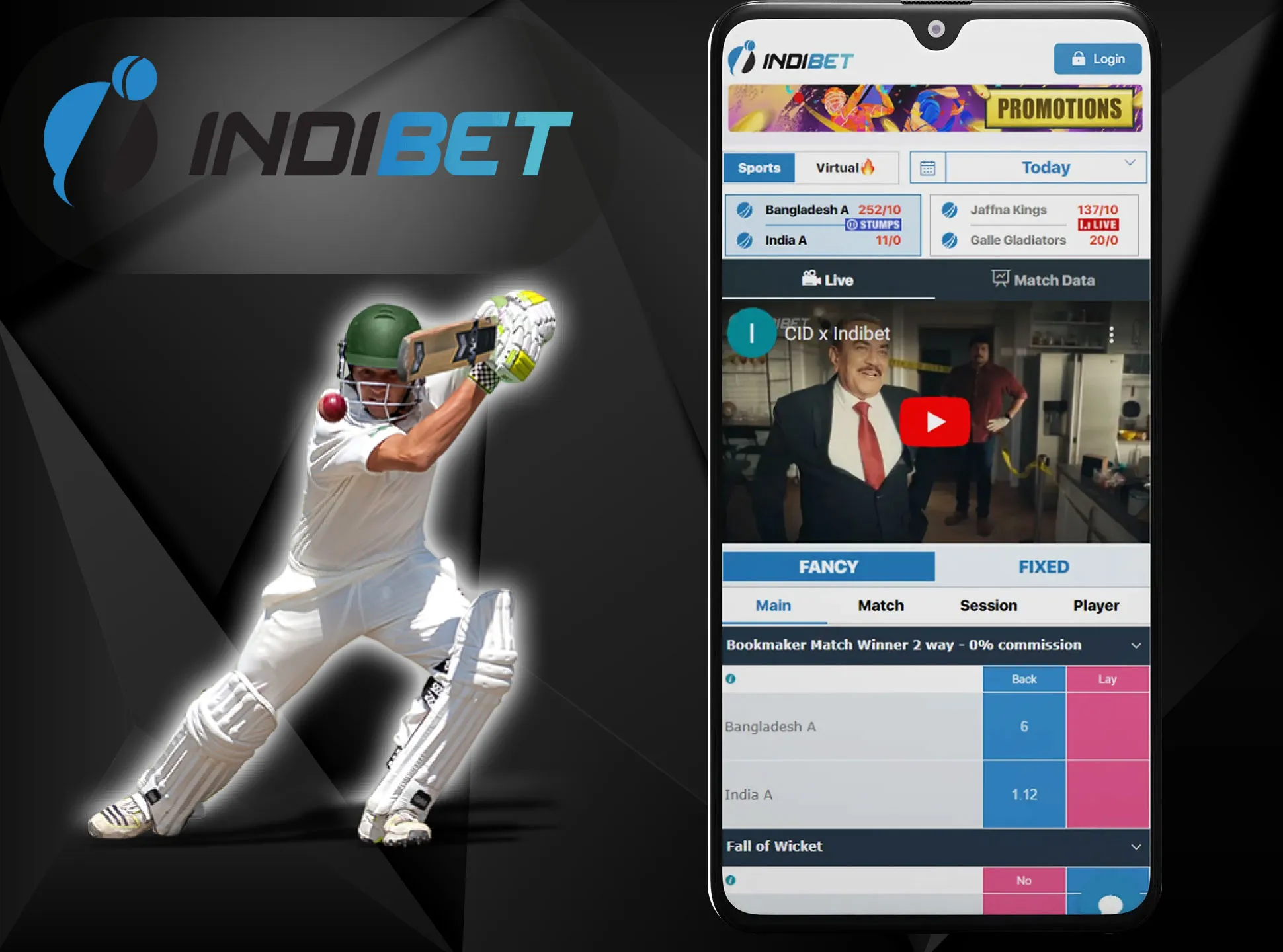 Indibet offers betting on real money in its mobile app.