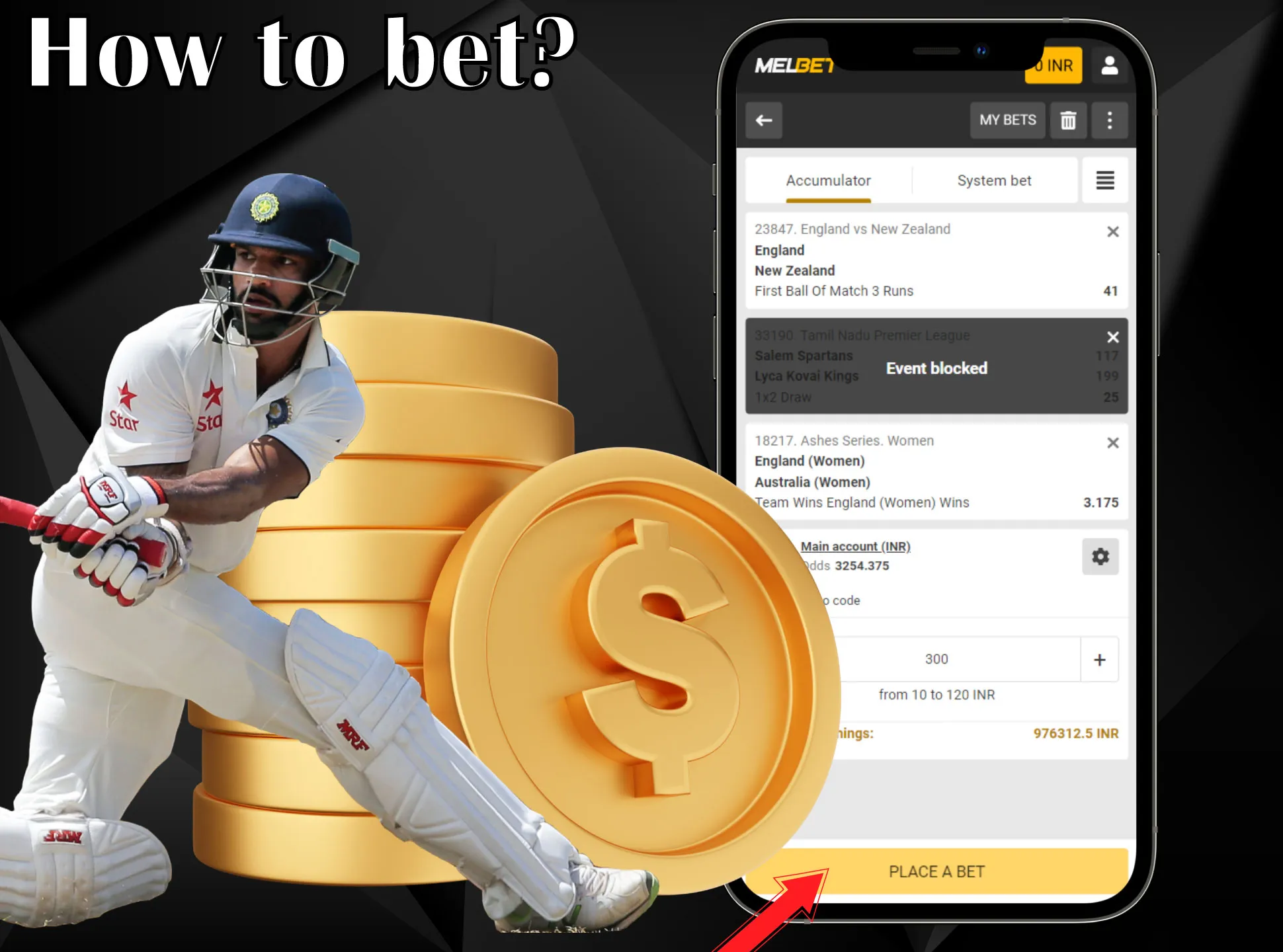 Log in to your account, top it up, choose an event and place a bet.