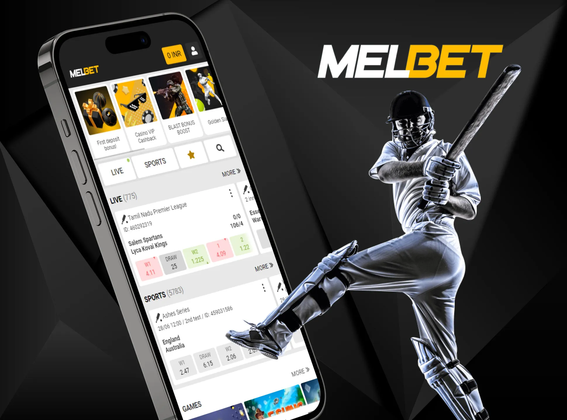 Download the Melbet app to bet on real money.