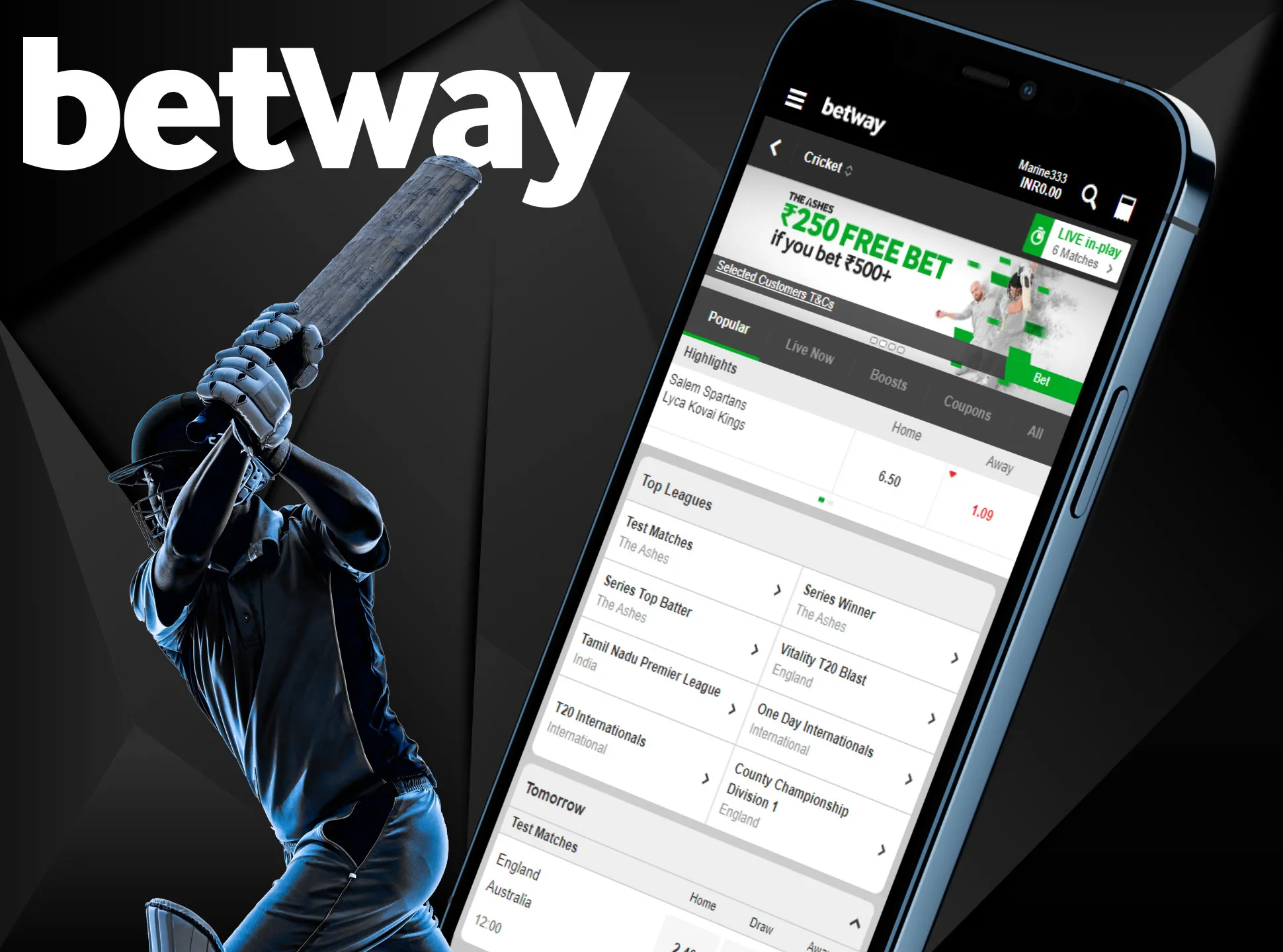 Betway app has various payment methods for betting on cash.