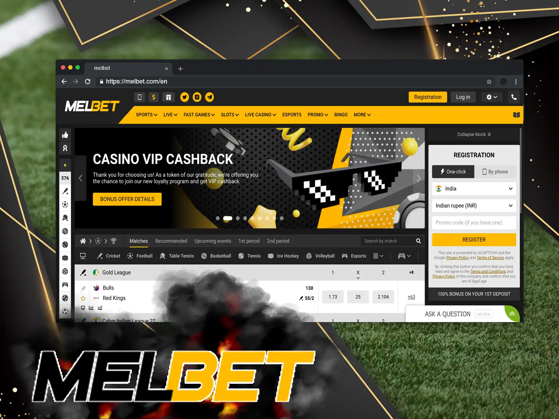 Users from India can easily create an account at Melbet to make bets in real time.