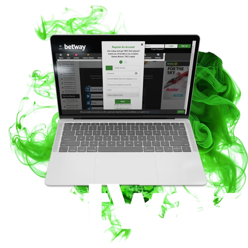 Create your own Betway account to place bets on cricket.
