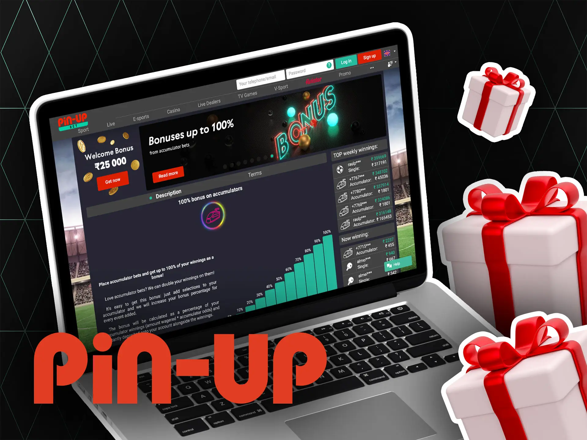 Place more than 20 events in your accumulator bet to get a 100% bonus.