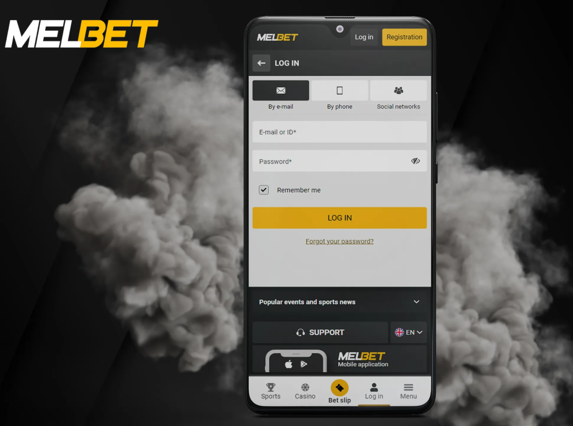 Enter your username and password to log in to Melbet.