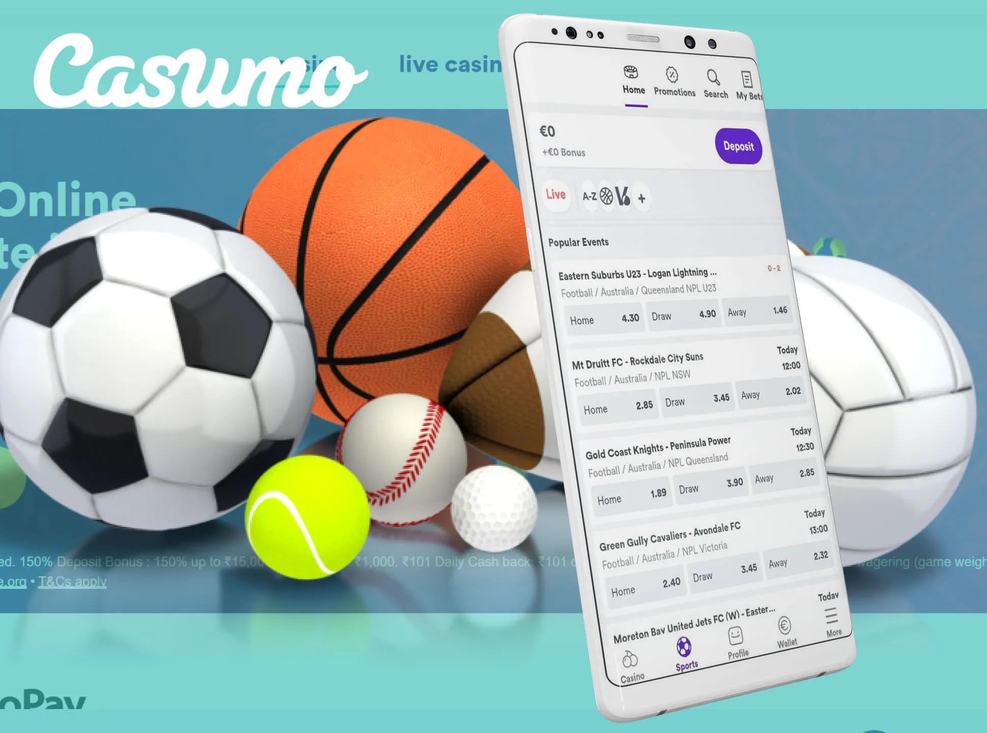 You will find various sports event to bet on in the Casumo mobile app.