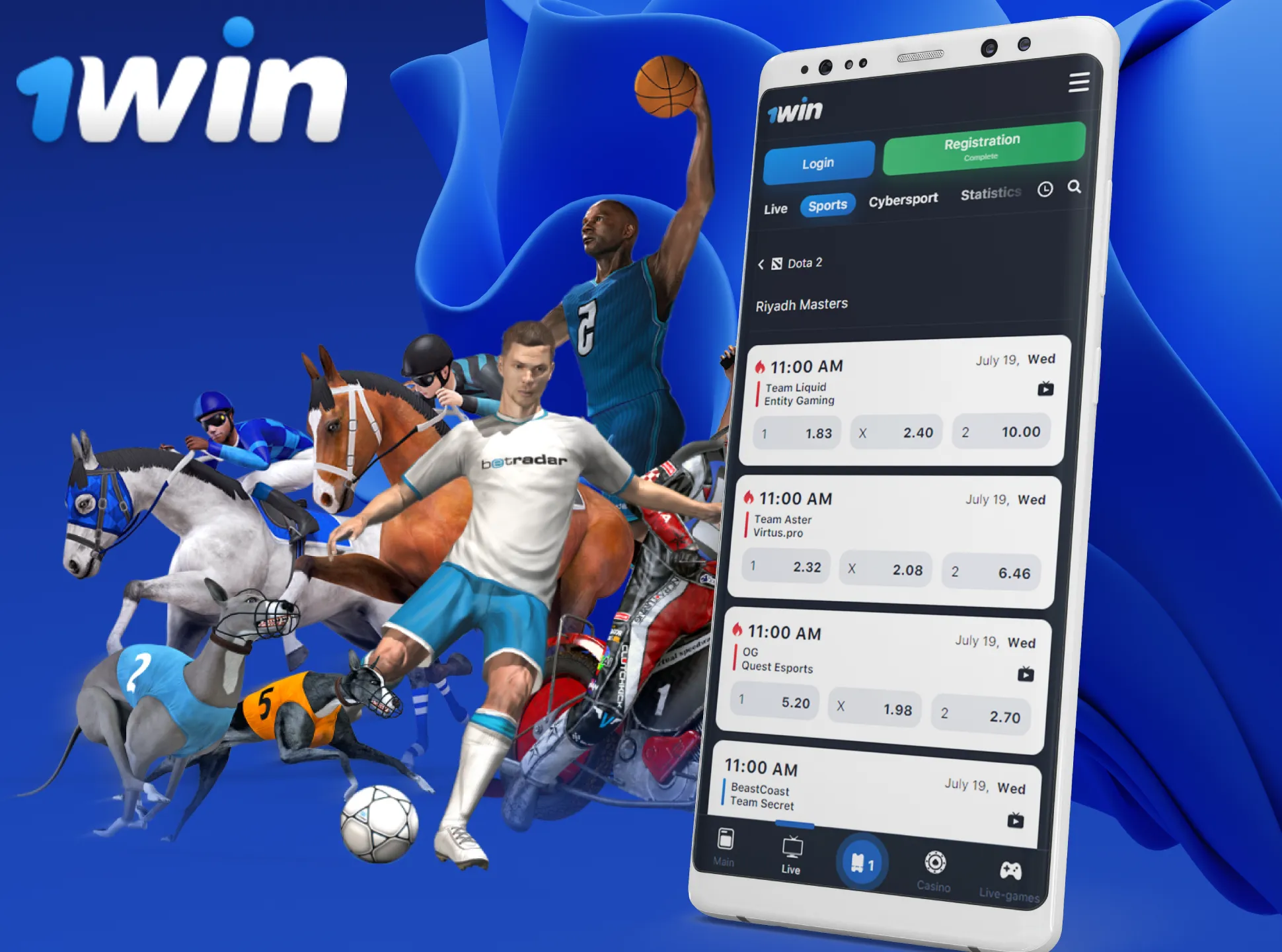 1win app offers you betting on the virtual sports as well.