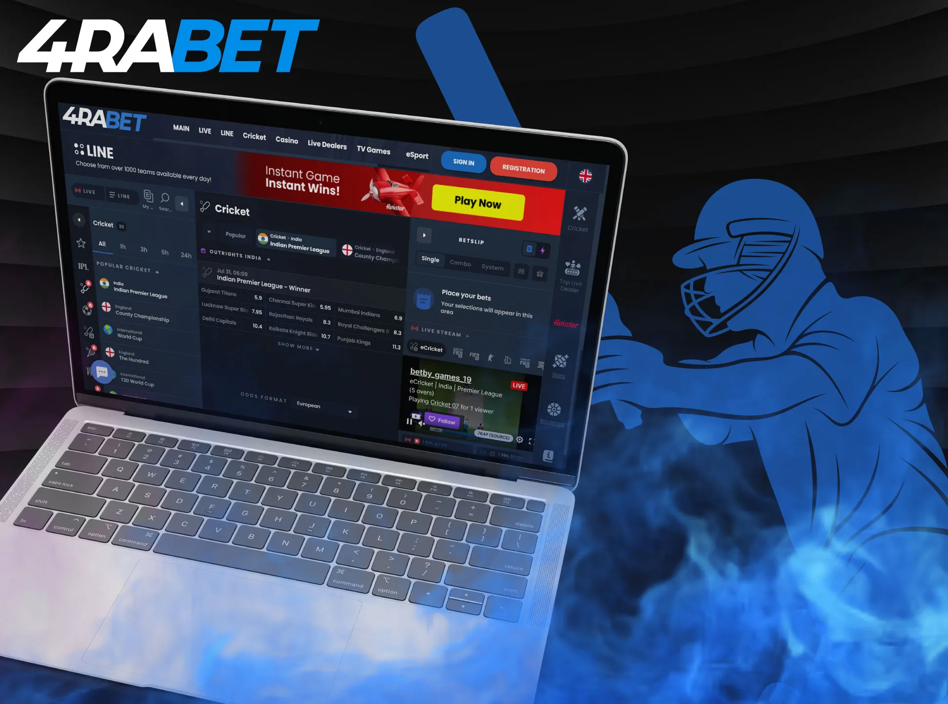 Go to the 4rabet account, deposit money, choose a sports match and place a bet on your chosen team.