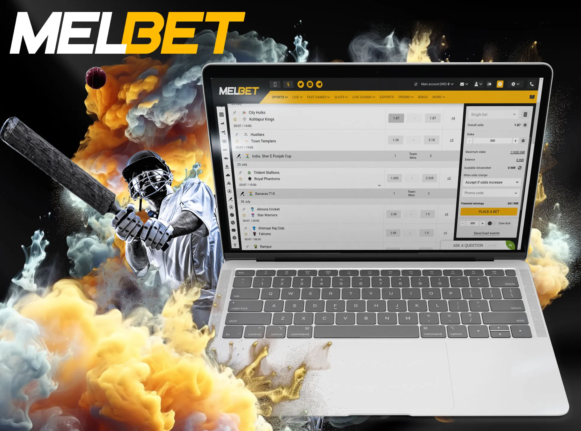 Log in to your account, top it up and choose a betting market.