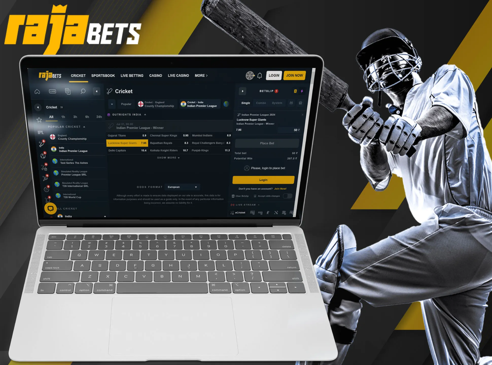 Log in to your account, top it up to start betting on cricket.