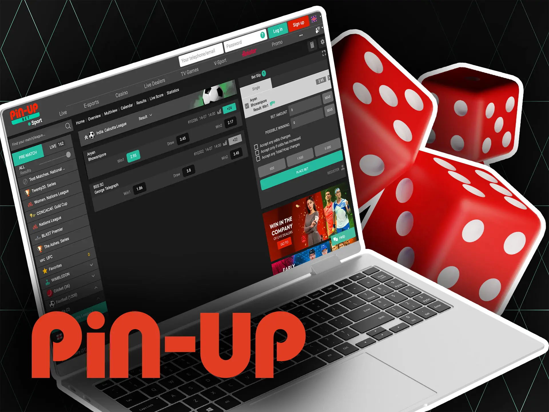 Log in to your Pin Up account, choose a sports event and place a bet on your favorite player or team.