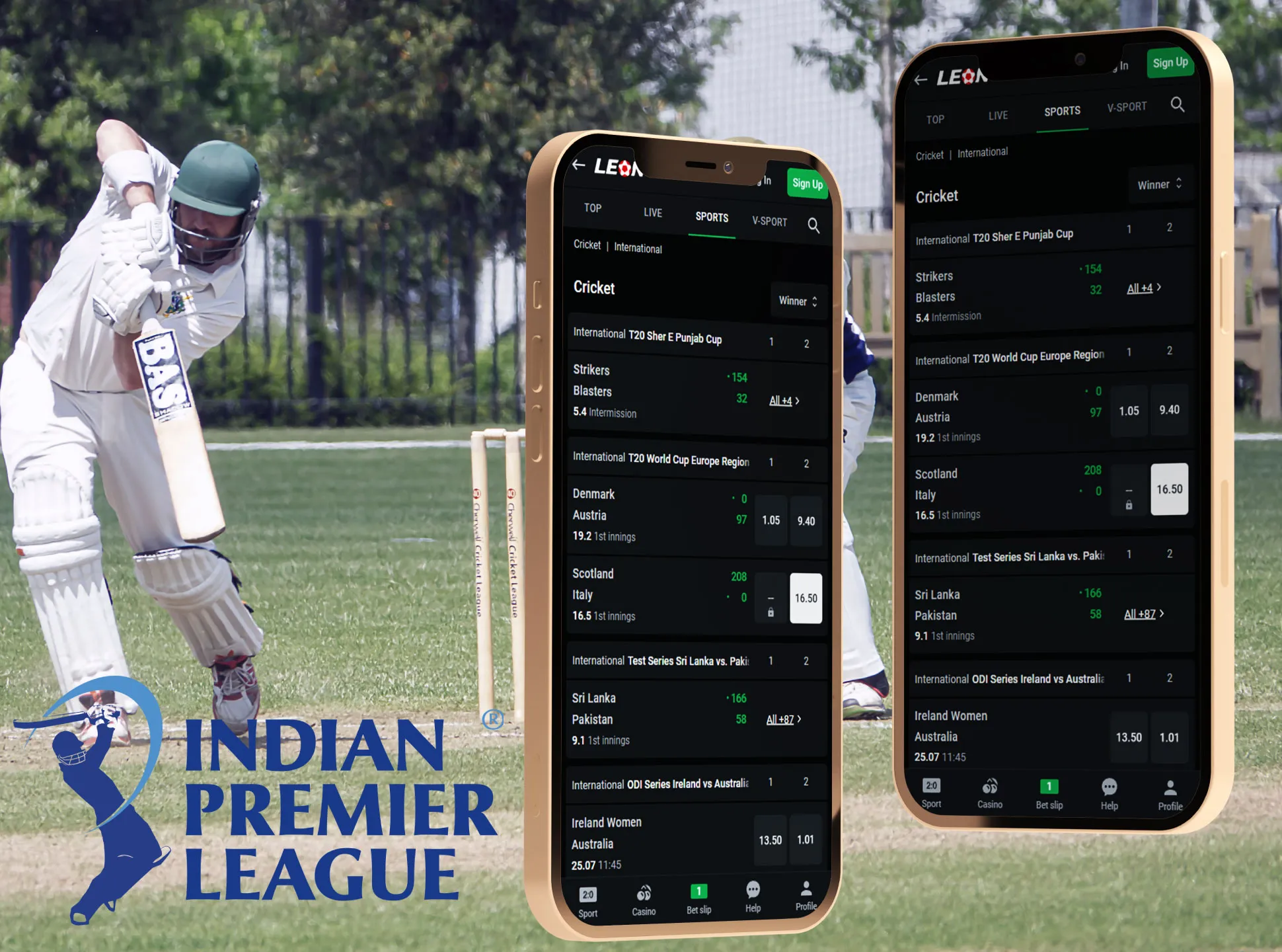 Download the Leonbet app to place bets on IPL via your smartphone.