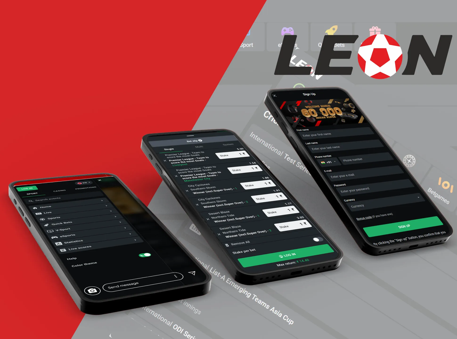 Use the mobile version of the Leonbet website on any mobile device.