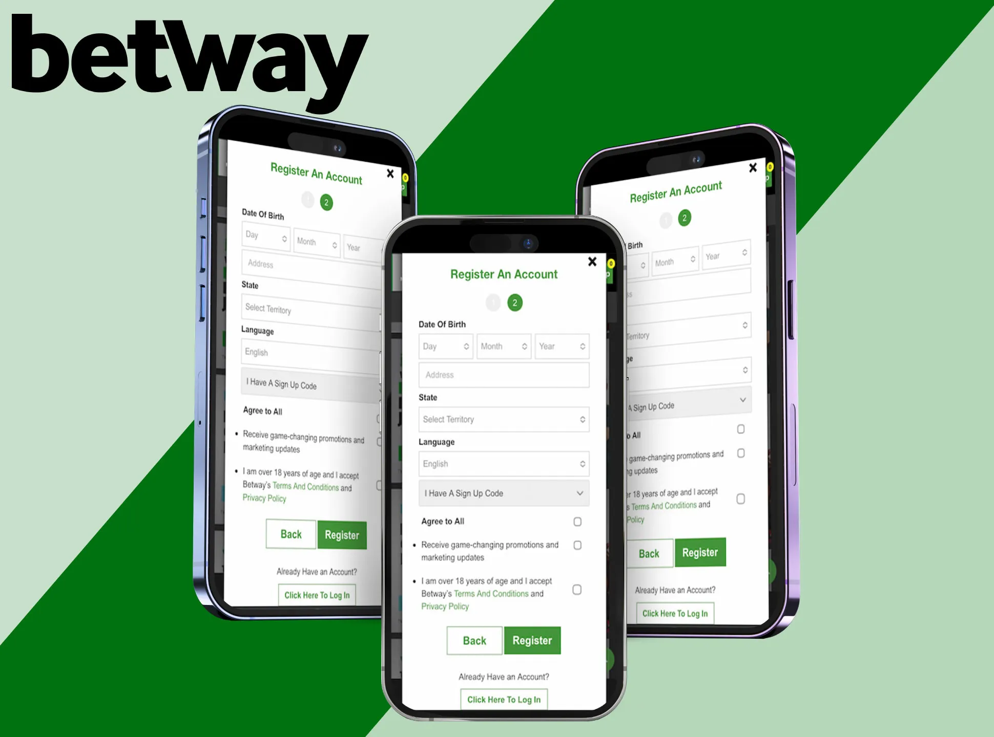 Go to the Betway mobile app and sign up for the sportsbook.