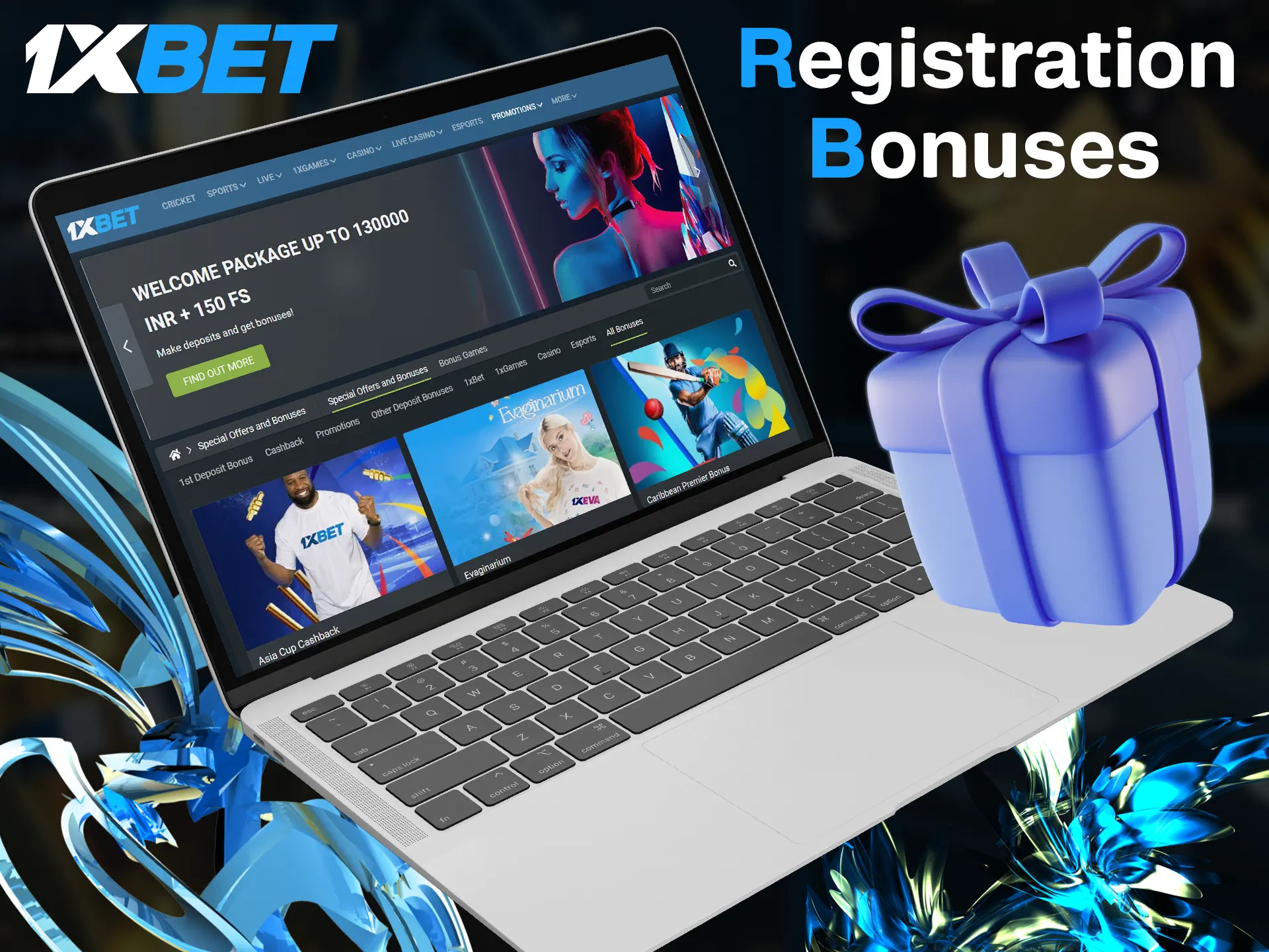 Claim the 1xbet registration bonus after making new account.