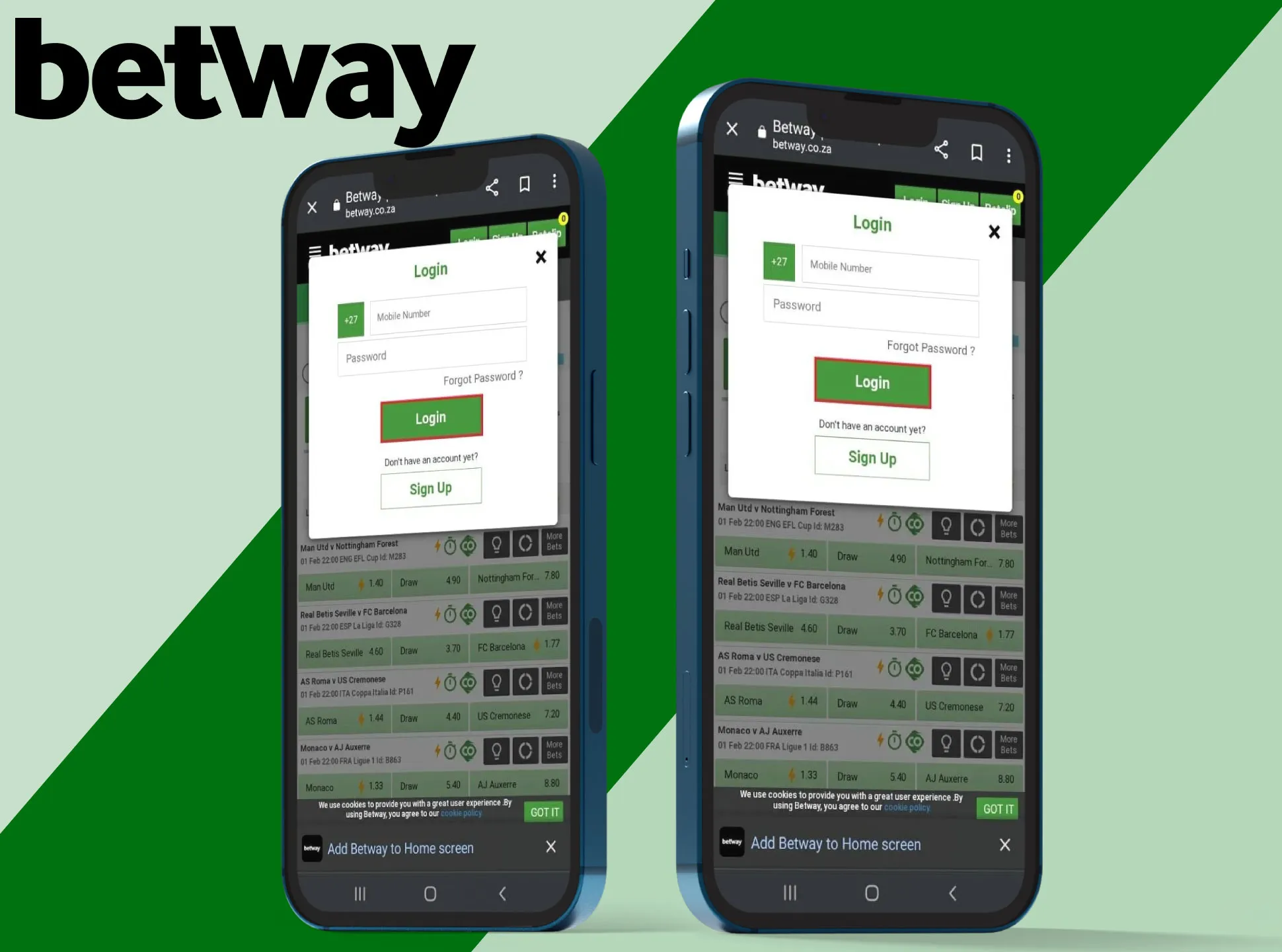 You should use your username and password to log in to Betway.