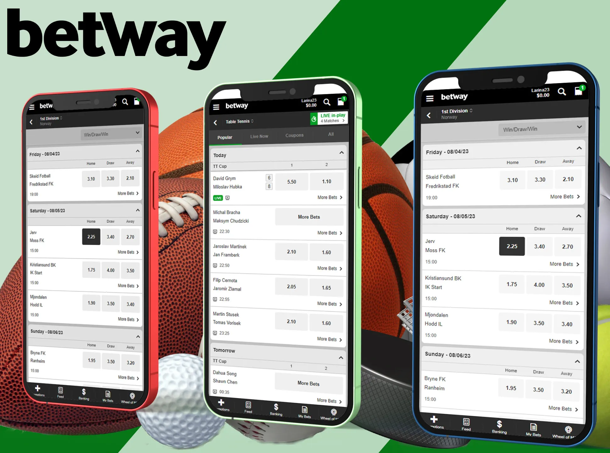 Betway offers different sports markets for betting via the app.
