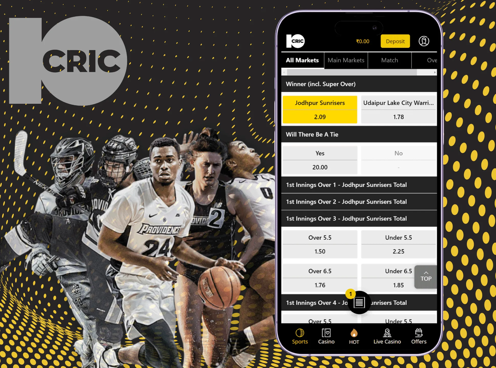 You can place single, express bets in the 10cric sportsbook.