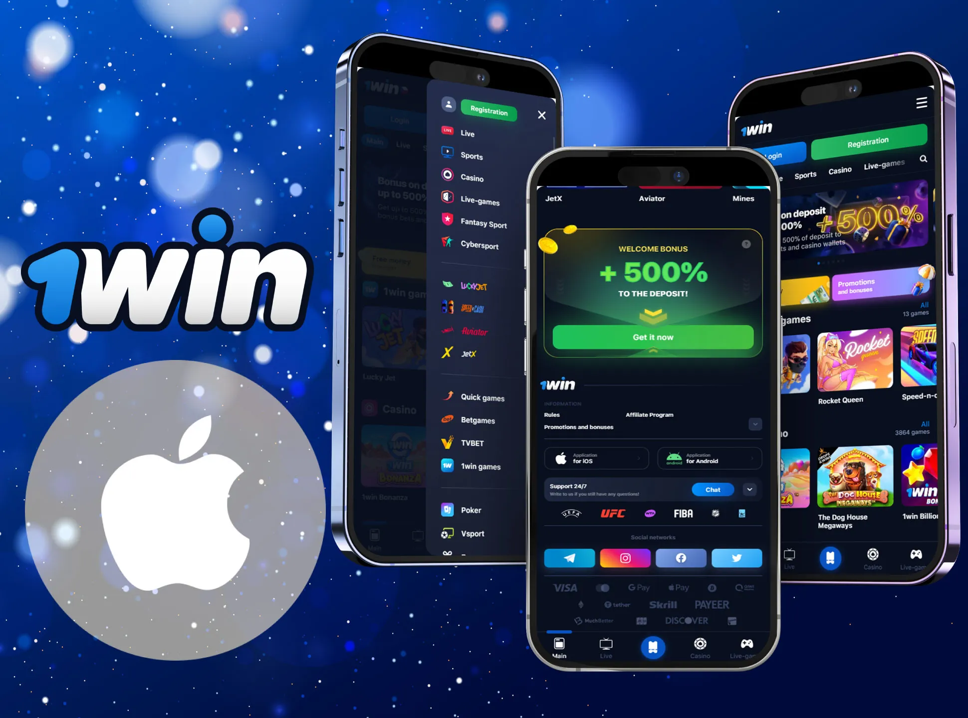 Install the 1win app on your iPhone or iPad.