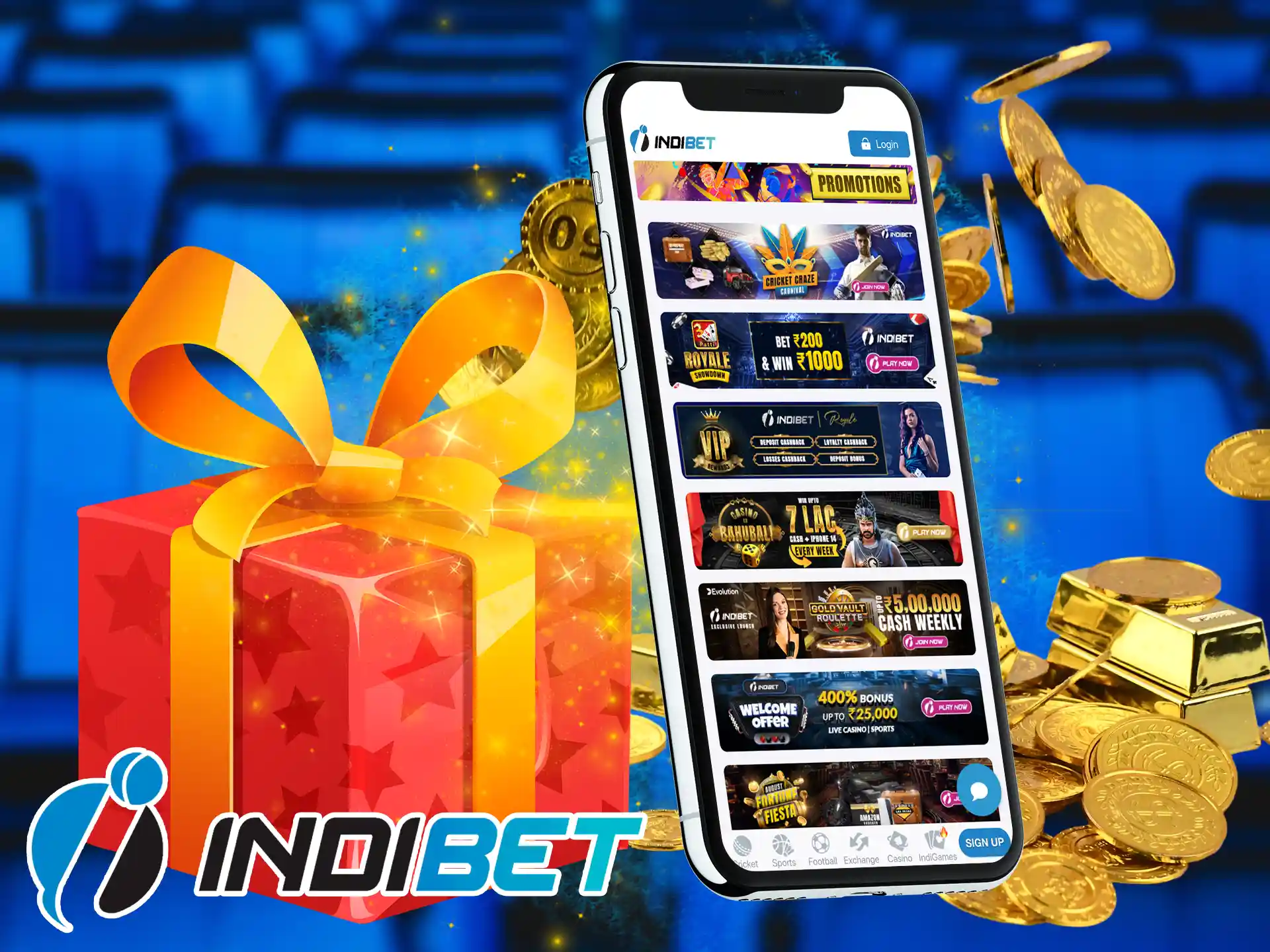 Get generous prizes from Indibet that can be used in both casino and sports betting.