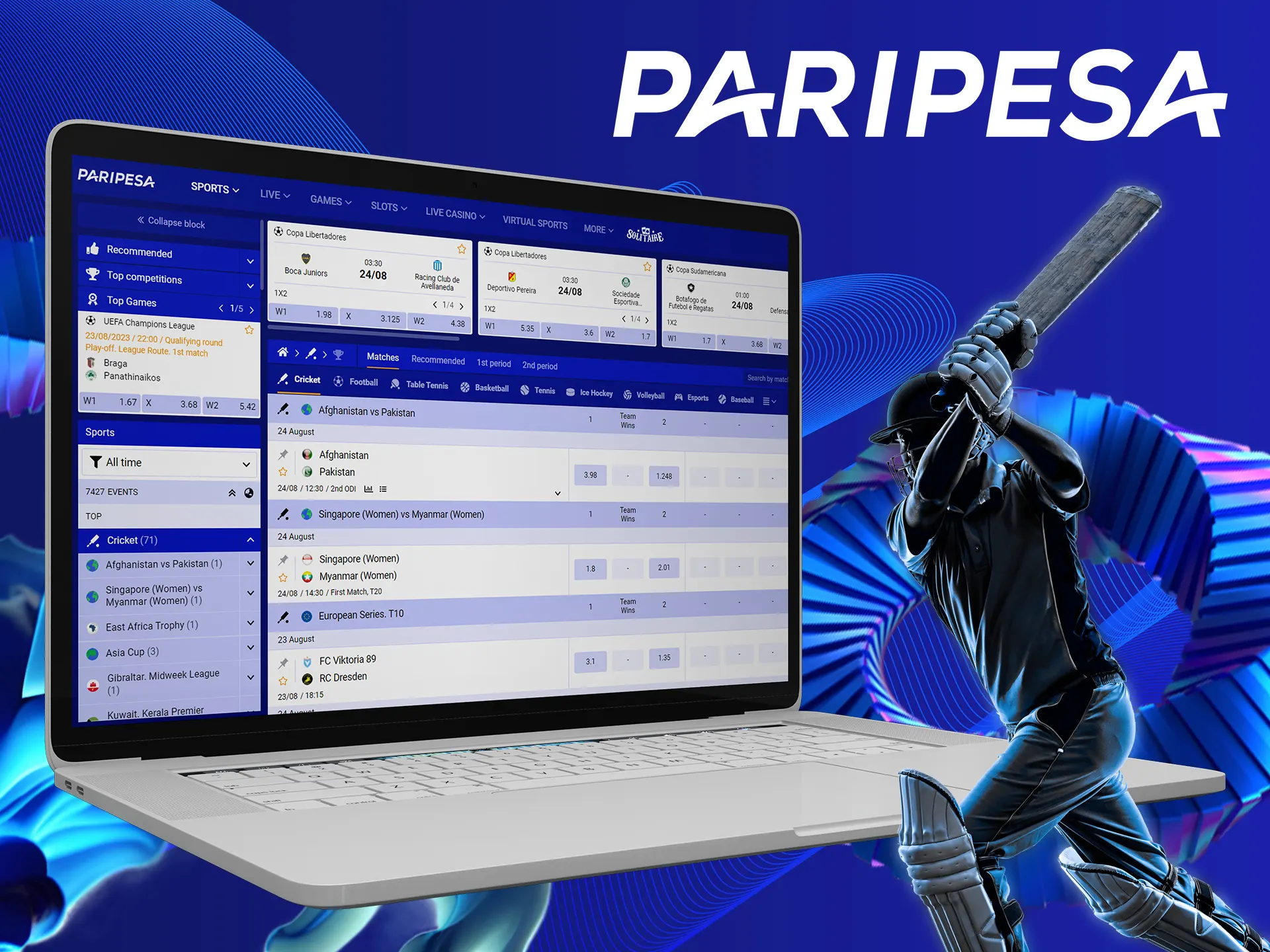 Make bets on cricket on the special Paripesa sports page.