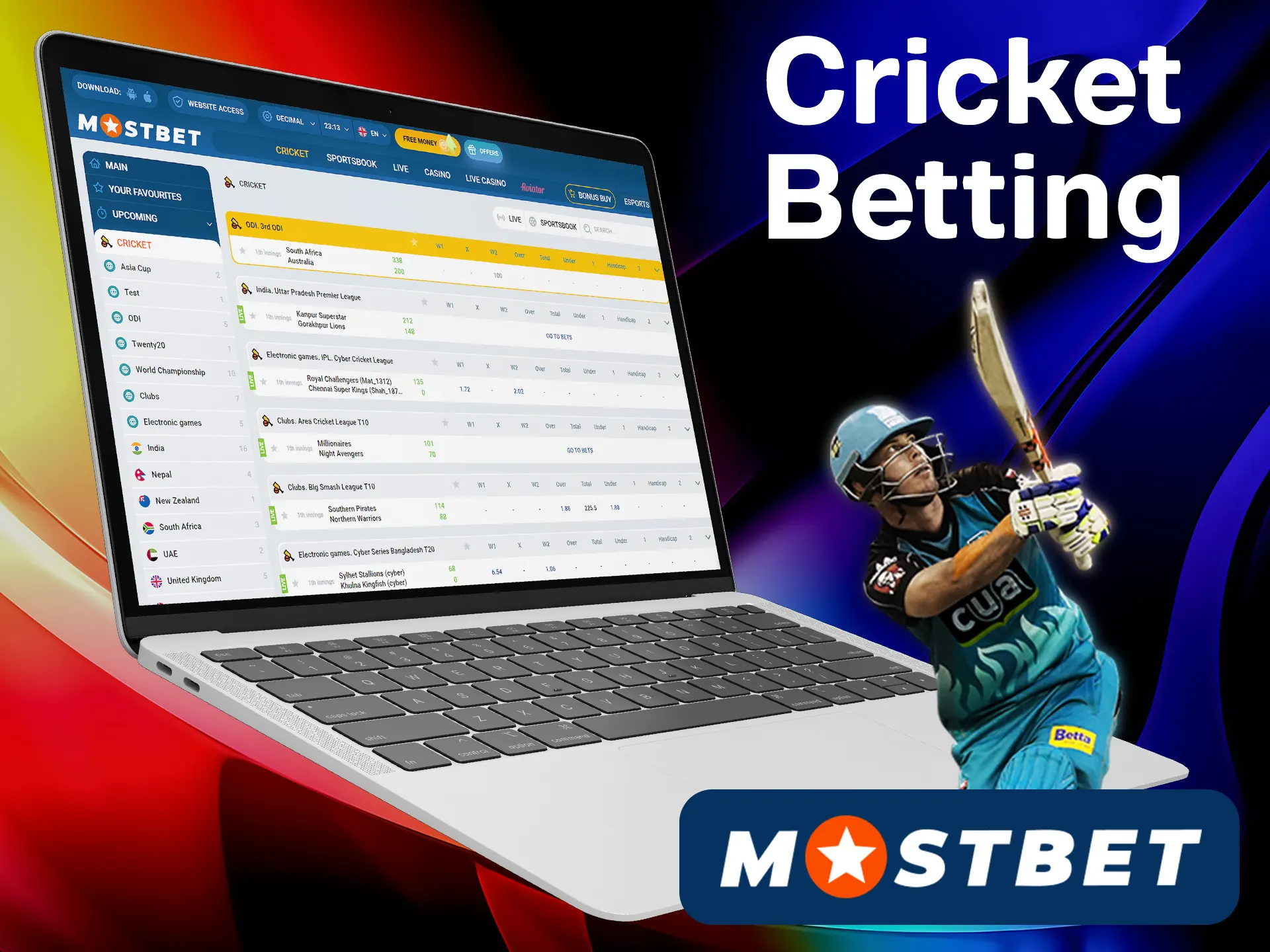 Bet on a cricket matches on the special Mostbet page.