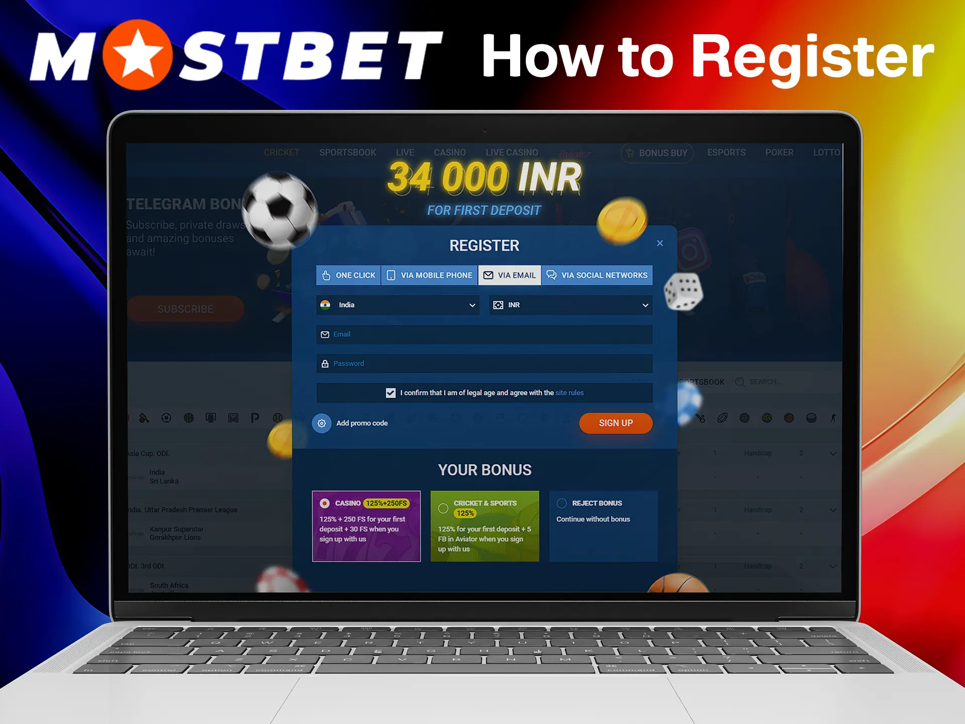 Enter on the Mostbet registration page and make a new account.