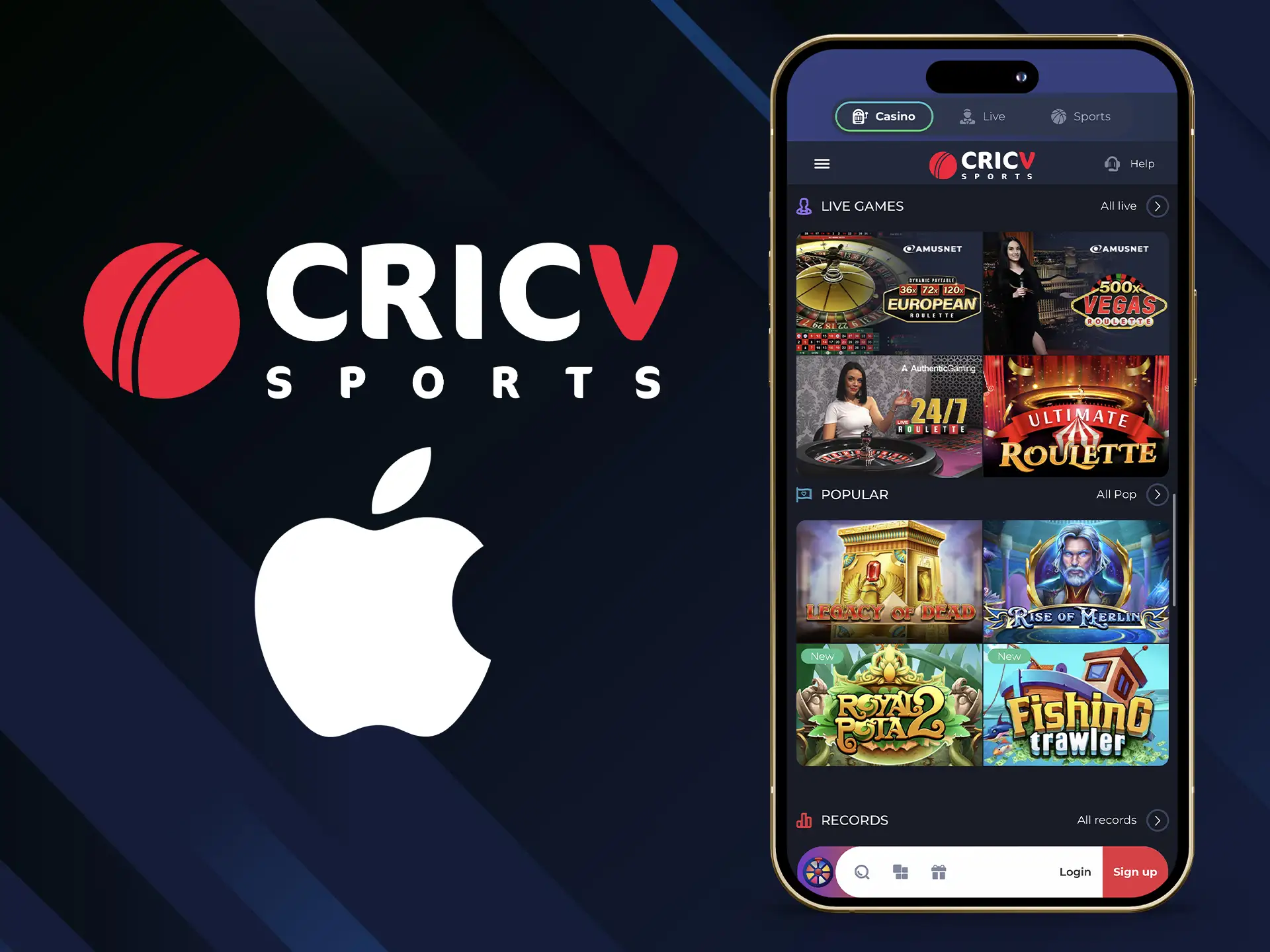 Download the CricV app for iOS in the apps section.