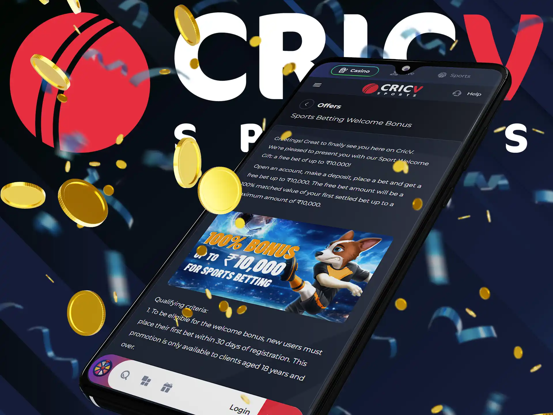 CricV app gives all new users a welcome bonus on sports.