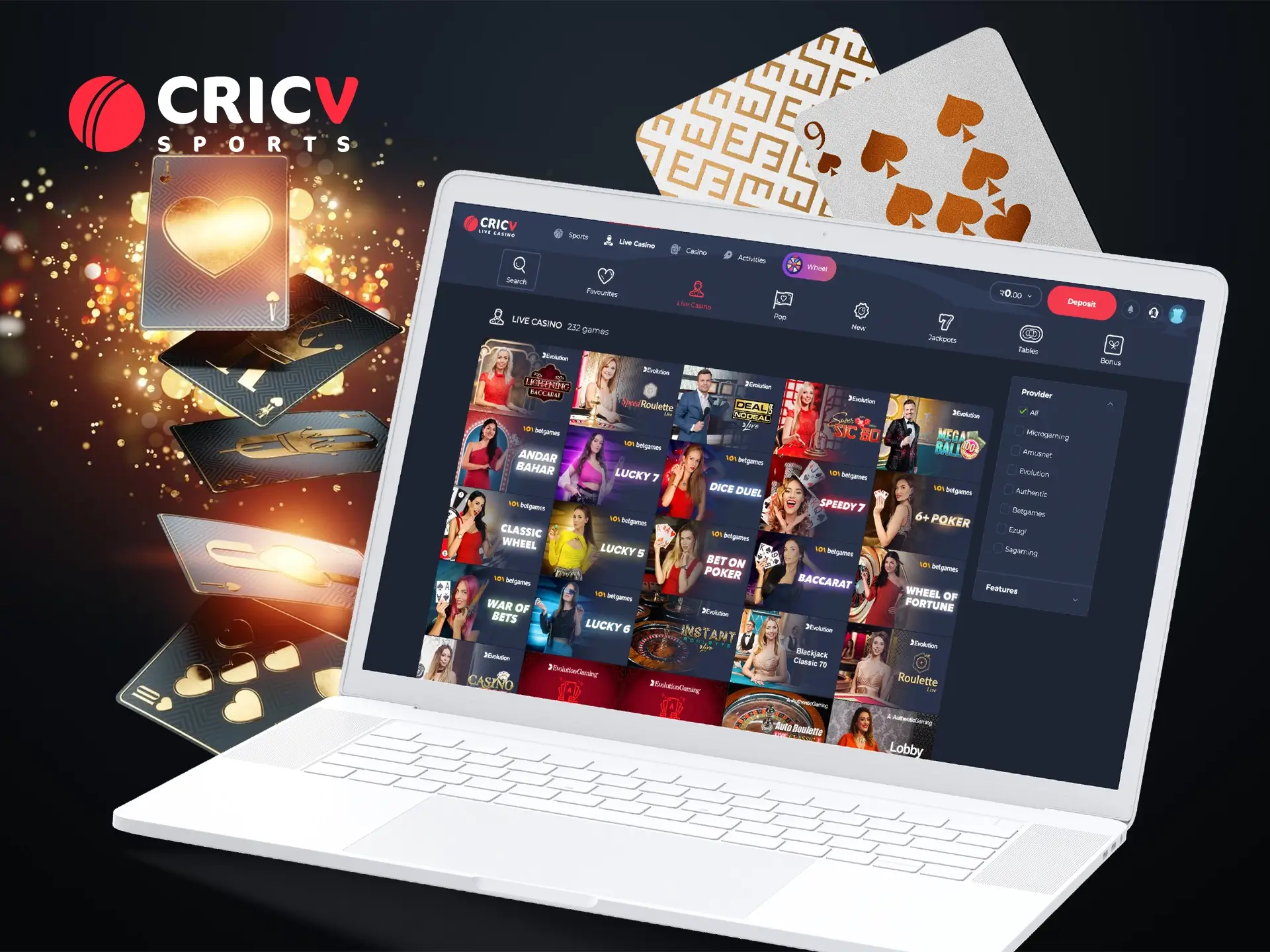Live casino is represented at Cricv by a large list of games to suit all tastes and experiences.