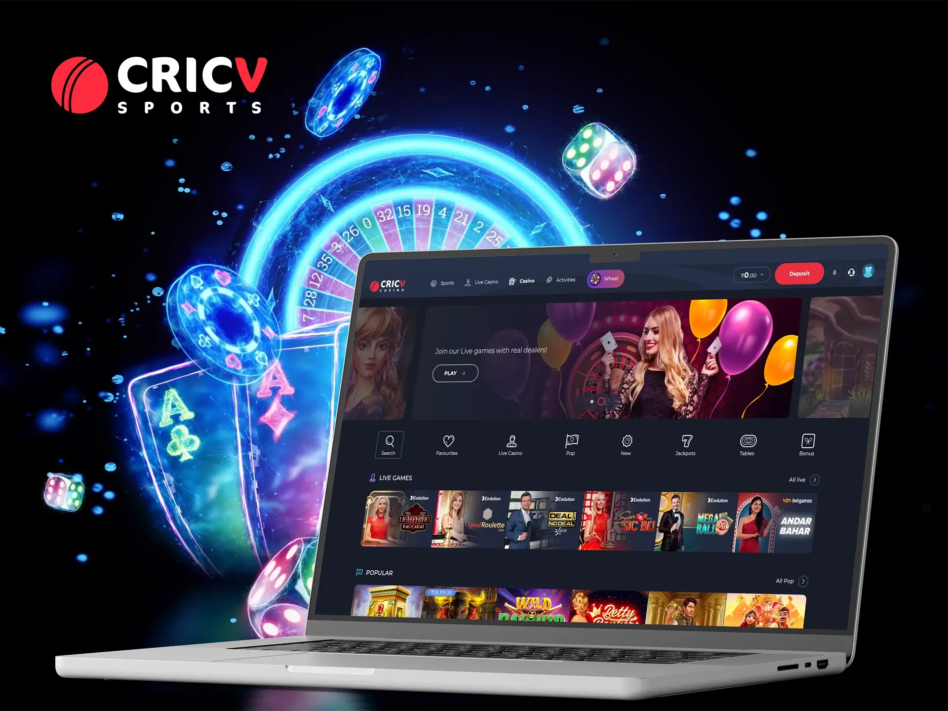 The Cricv site has a filter with popular casino games, pick one that suits you and go for the wins.