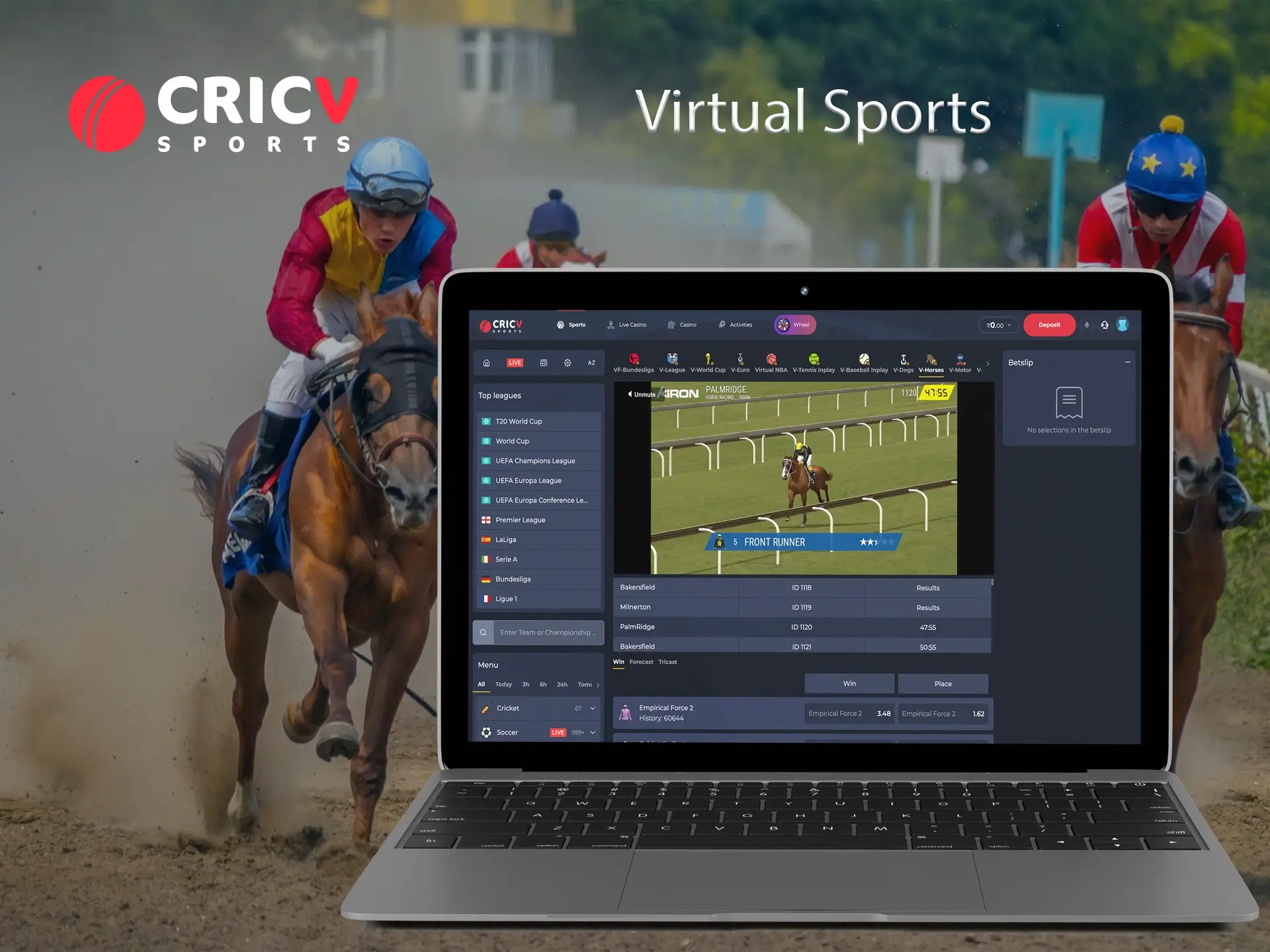 While you're waiting for a real sporting event, you can check out the virtual sports section and place a bet on your favourite outcome.