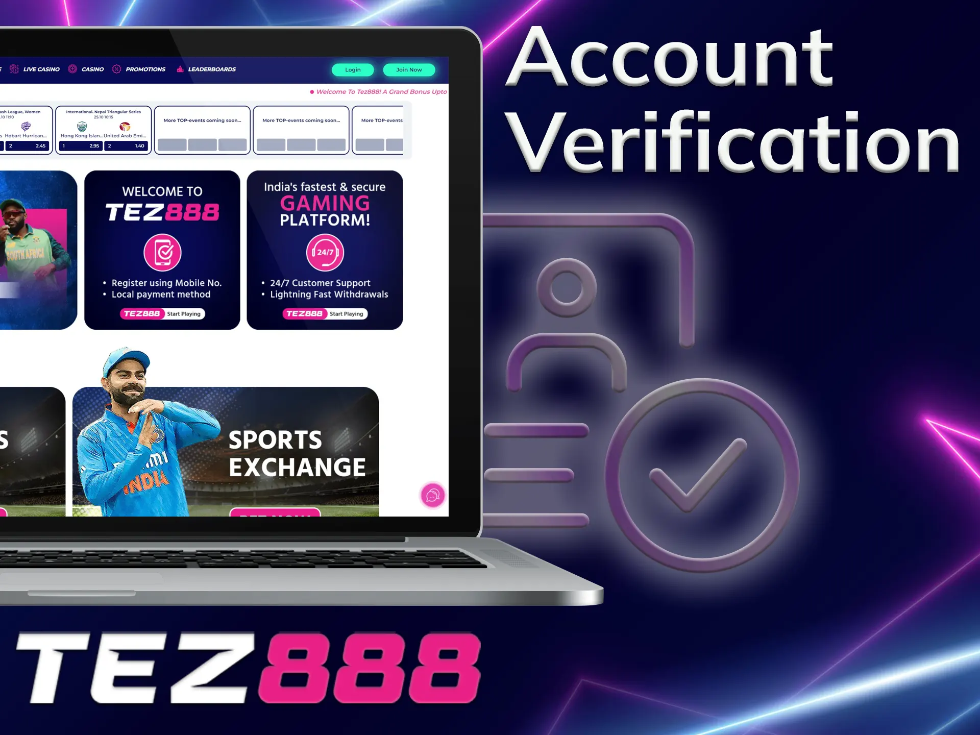 Verify your account at tez888.