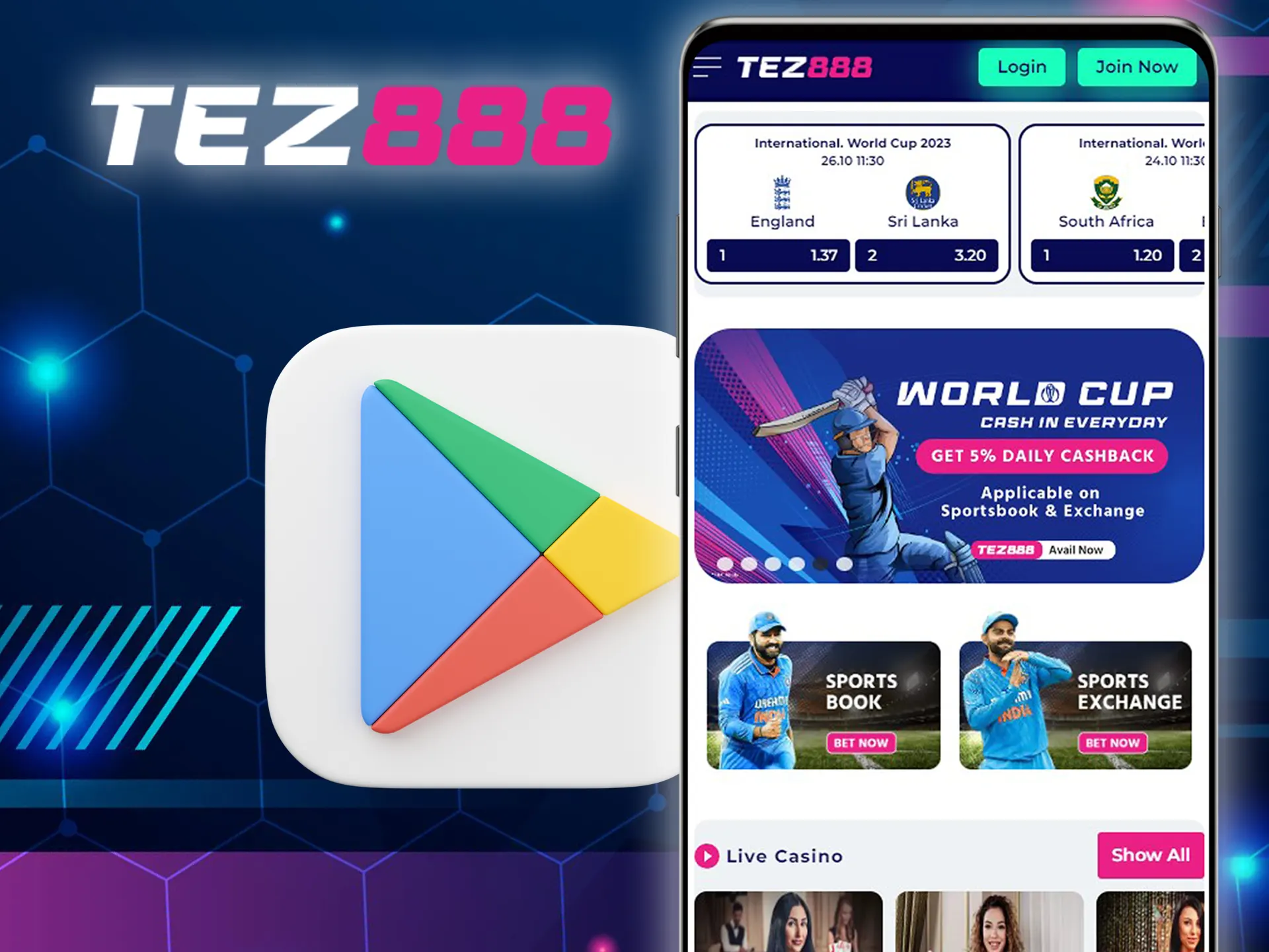 Install the tez888 app on your Android device.