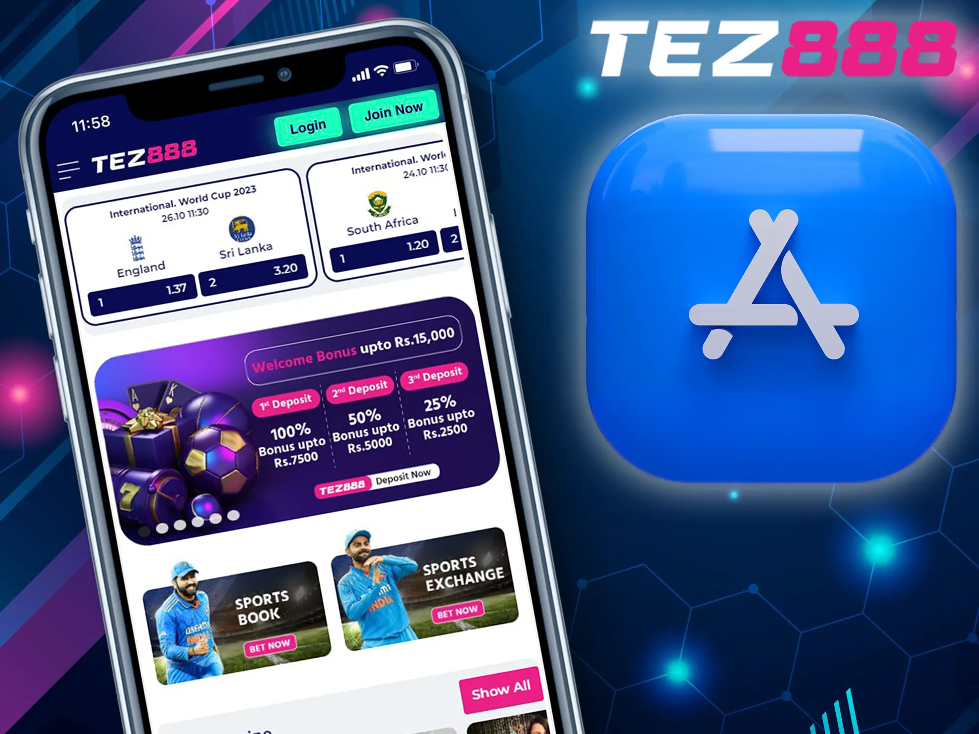 Install the tez888 app on your iOS device.