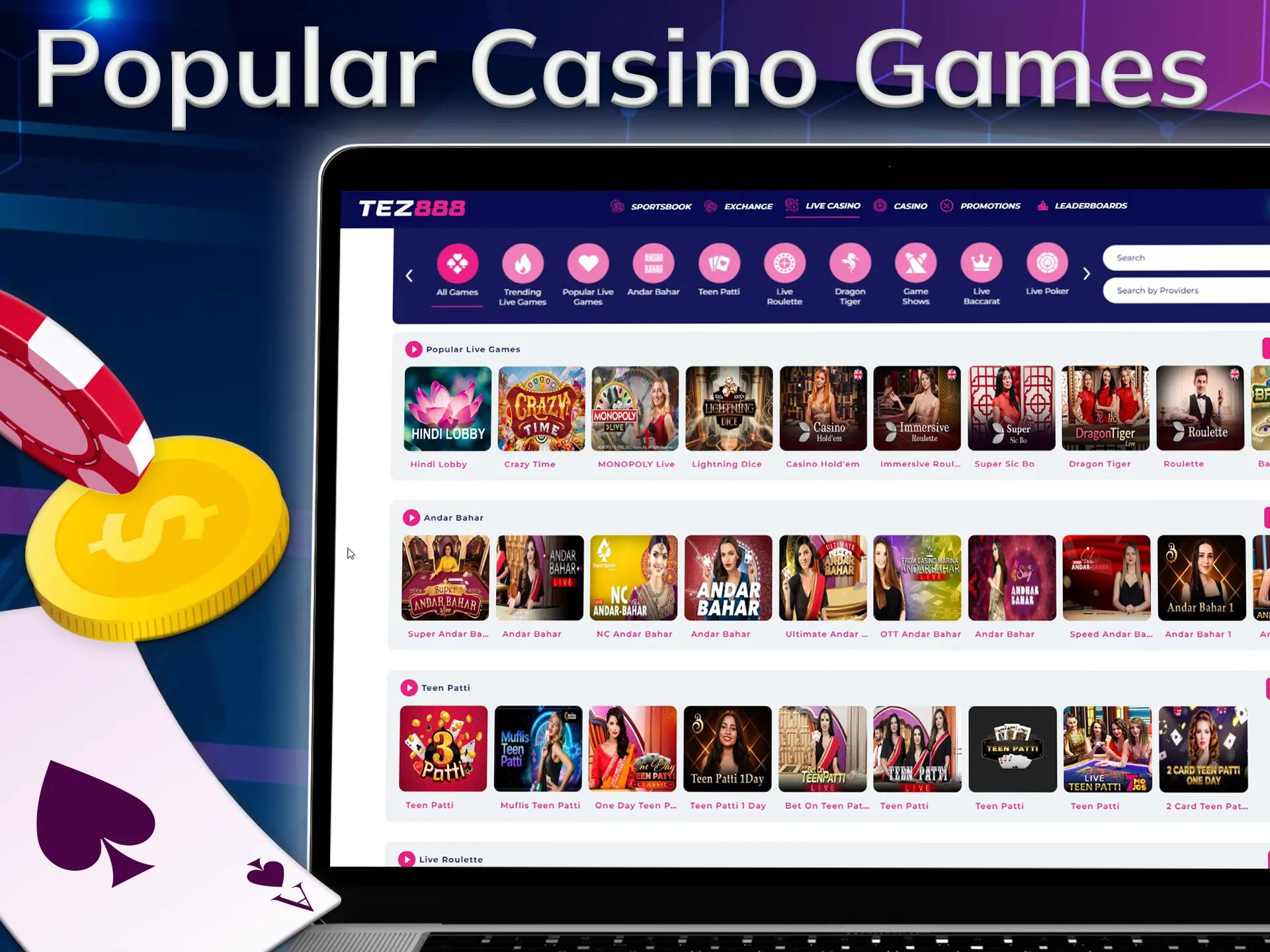 The tez888 site features the most popular casino games.