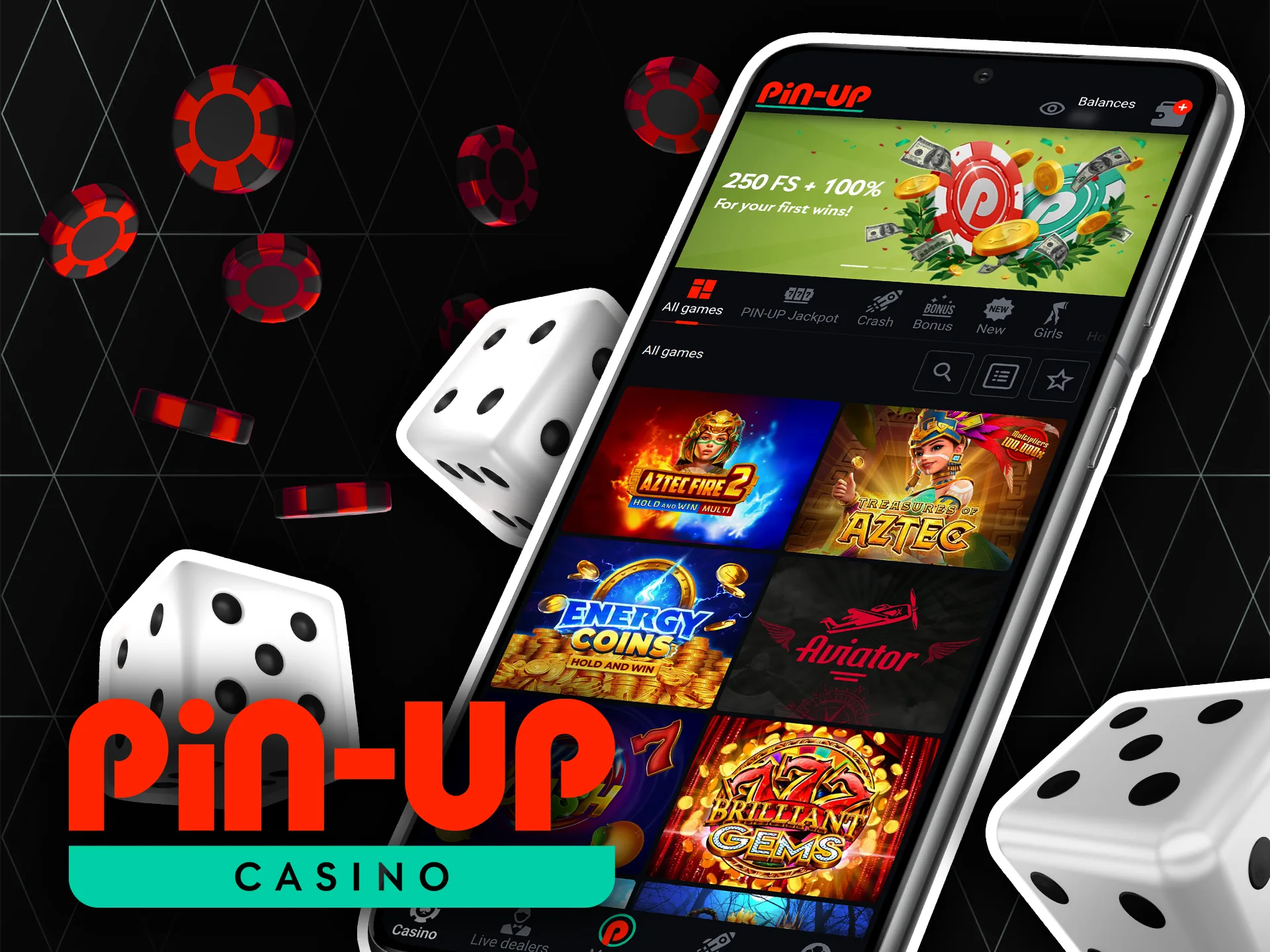 Download the Pin-Up app, sign up, get your bonus and start playing at the casino.