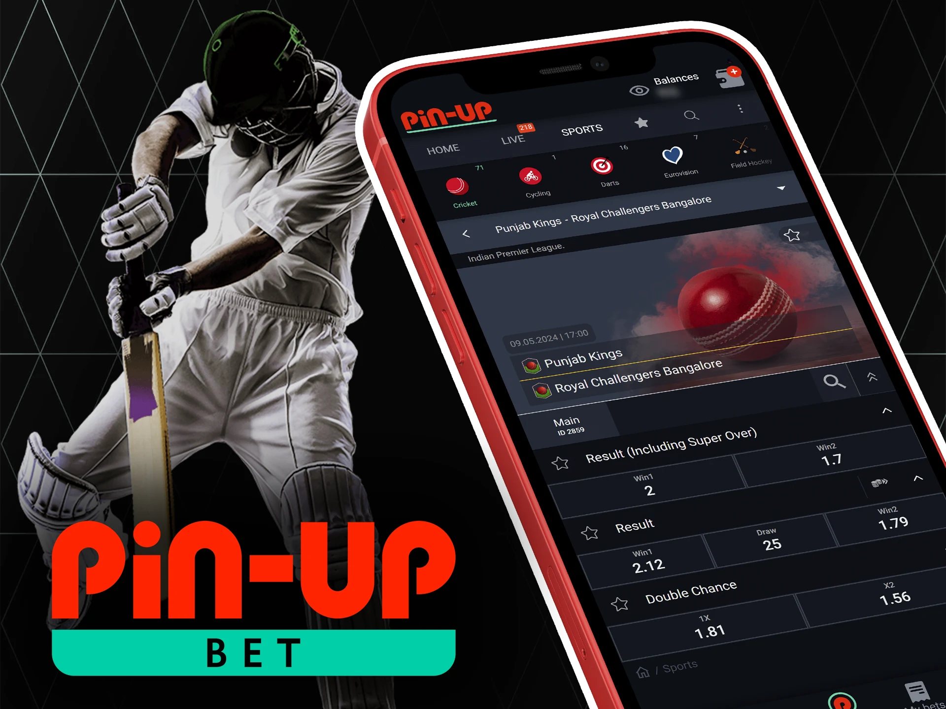 Launch the Pin-Up app and watch live cricket tournaments.