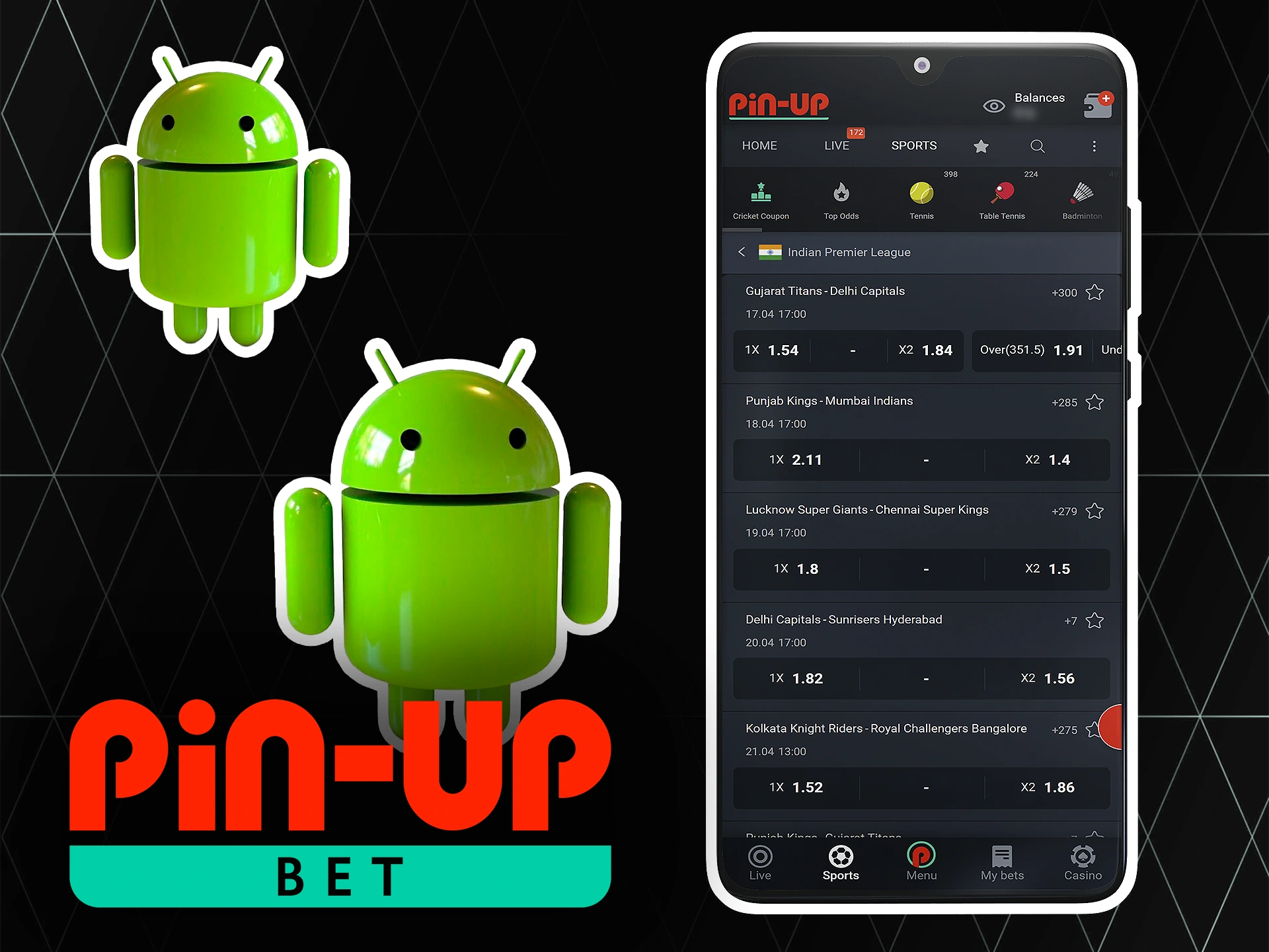 Become part of the sports betting world with the Pin-Up app for Android.