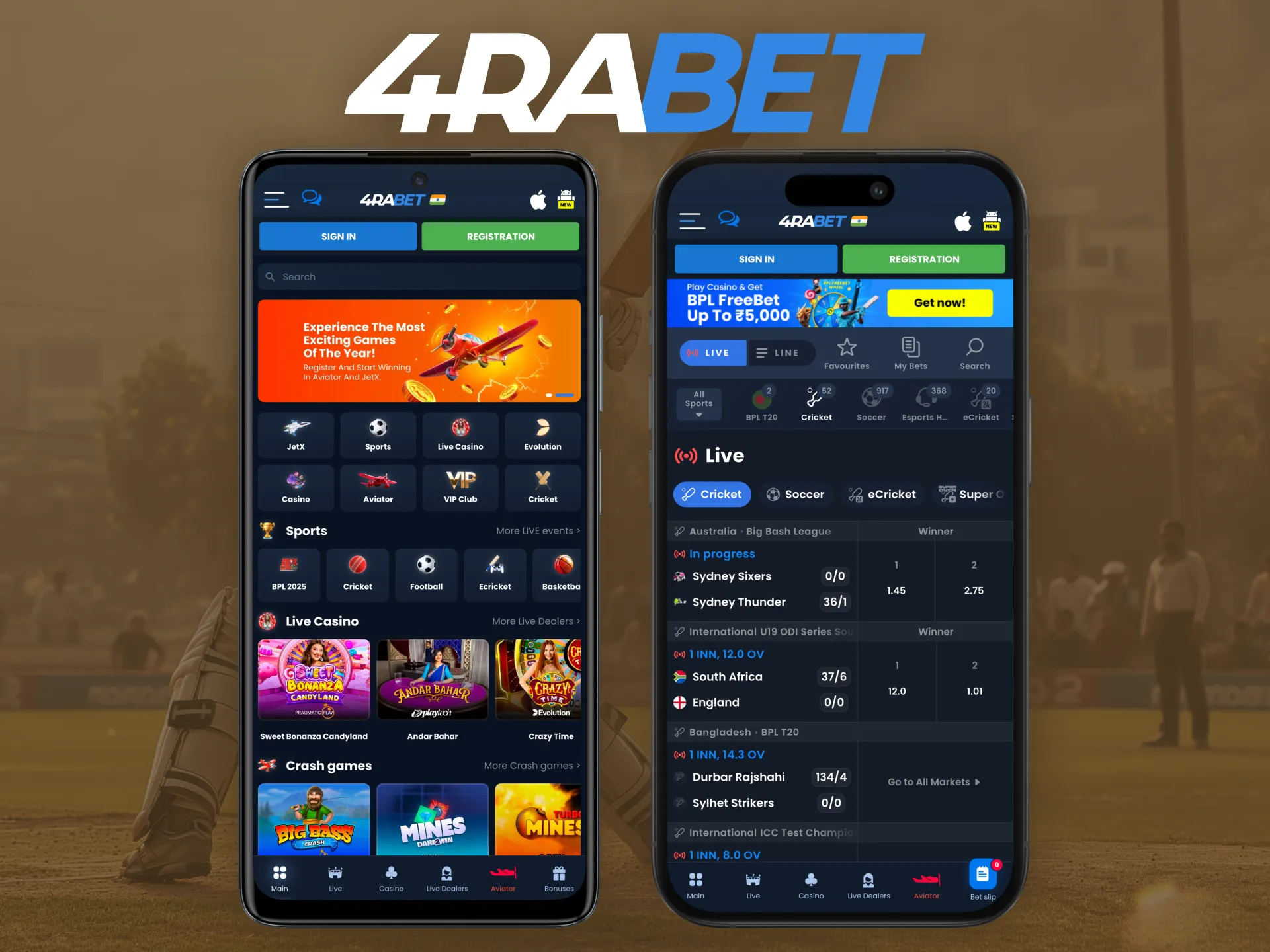 Use 4rabet app for placing bets on cricket.