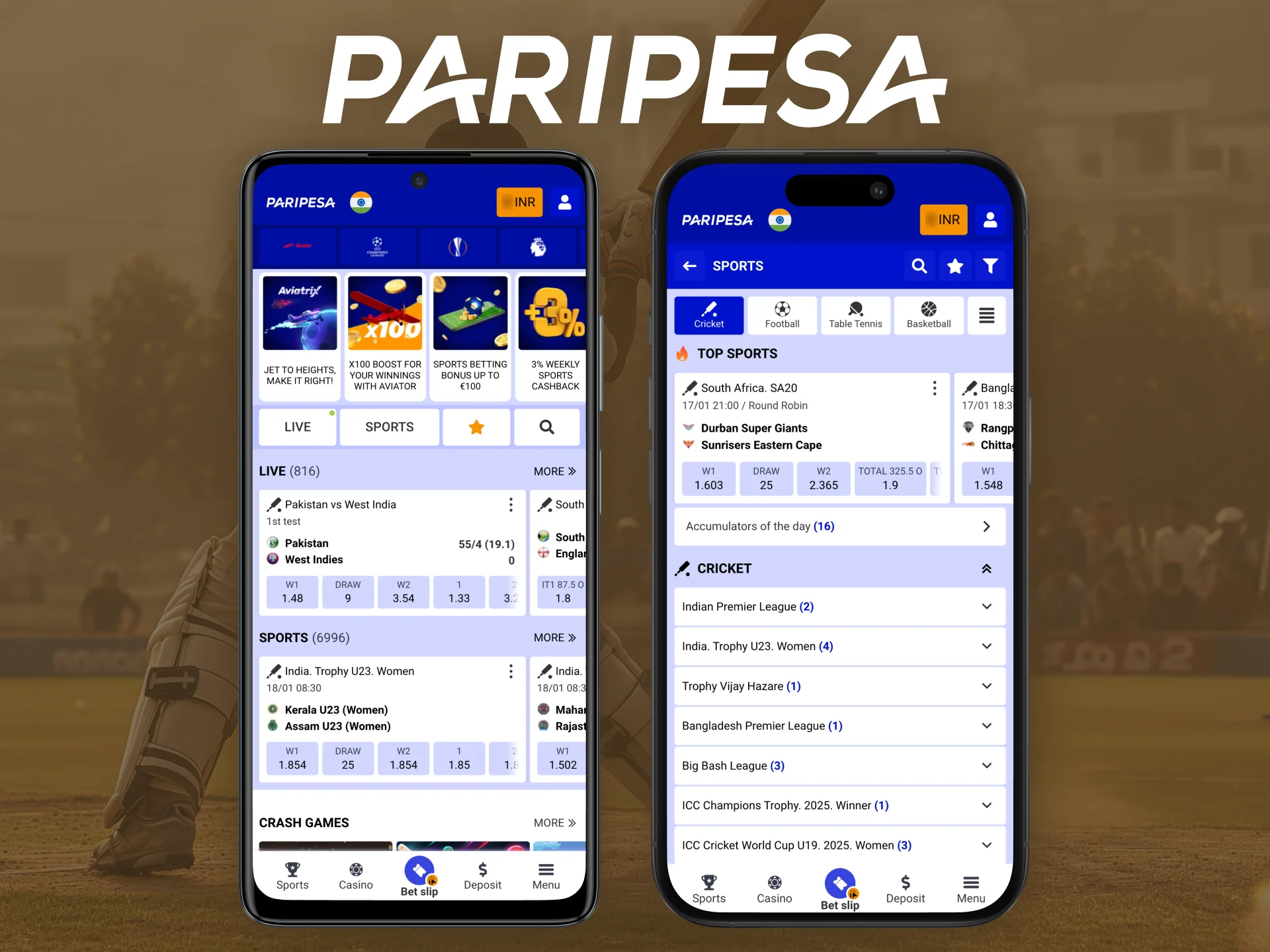 The Paripesa app puts a lot of emphasis on cricket betting.